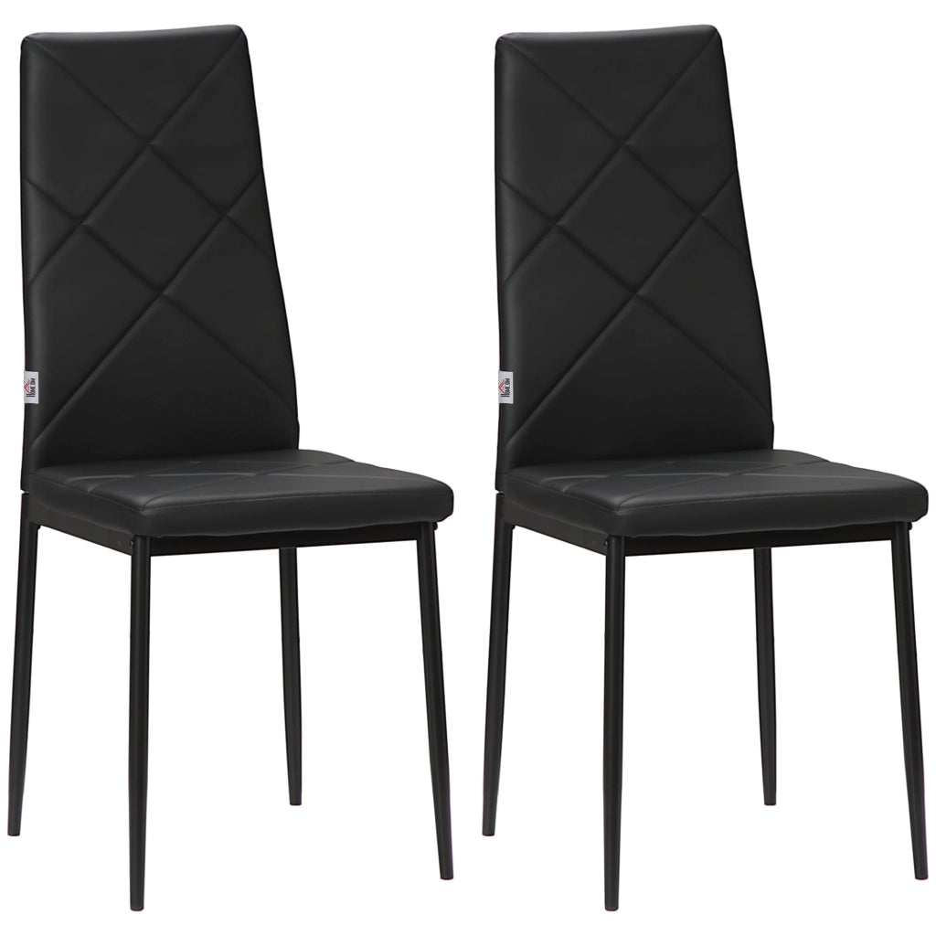 Set 2 Sedie 41x50x97 cm con Schienale Alto in Finta Pelle e Acciaio Nero