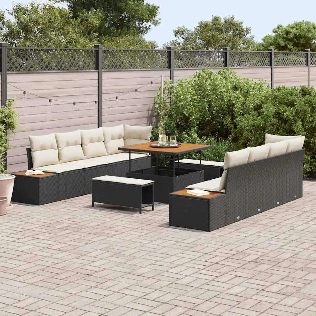 Set Divano da Giardino con cuscino 11 pcs Nero Poly Rattan