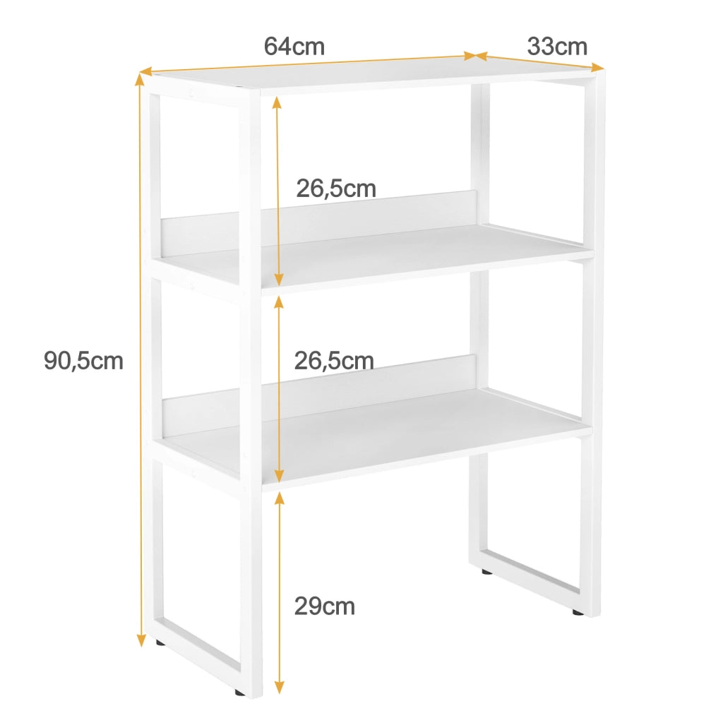 Scaffale da scrivania con 3 ripiani aperti salvaspazio, Libreria moderna con struttura in acciaio Bianco