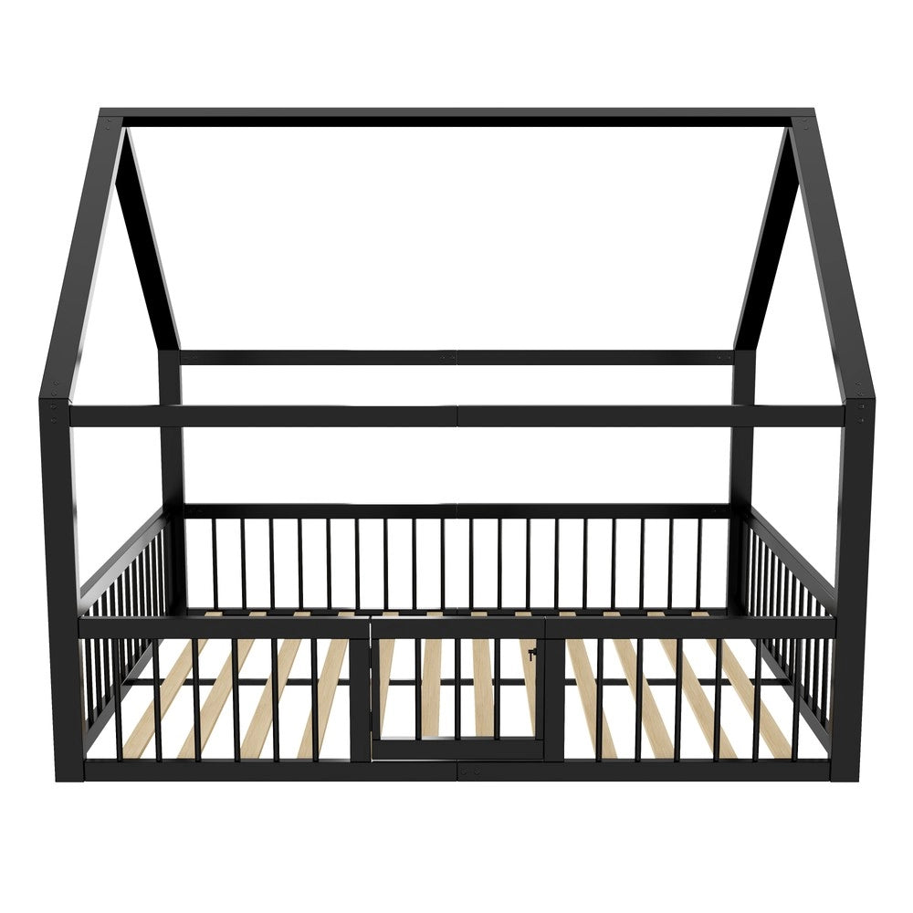 Letto Singolo in Metallo per Bambini ¨C Xylo ¨C Nero, 140x200 cm, Senza Materasso