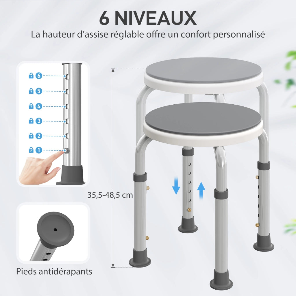 Sgabello doccia girevole 360¡ã ¨C Xylo ¨C alluminio antiscivolo regolabile