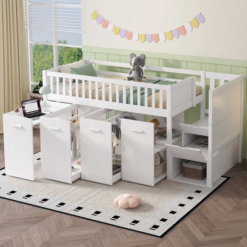 LETTO A CASTELLO multifunzione con scrivania e armadi 90x200 cm bianco