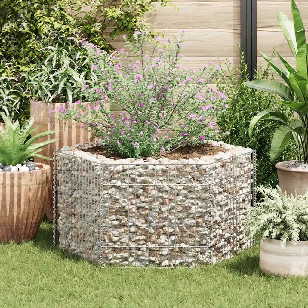 Gabbione Fioriere | Cassetta per fiori | Letto Rialzato da Giardino Esagonale 100x90x50 cm