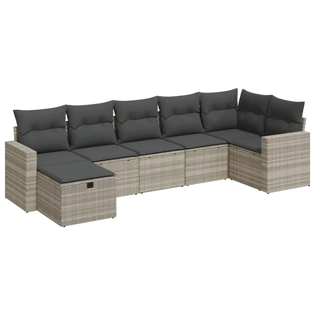 Set Divani da Giardino 7pz con Cuscini Grigio Chiaro Polyrattan 3325408