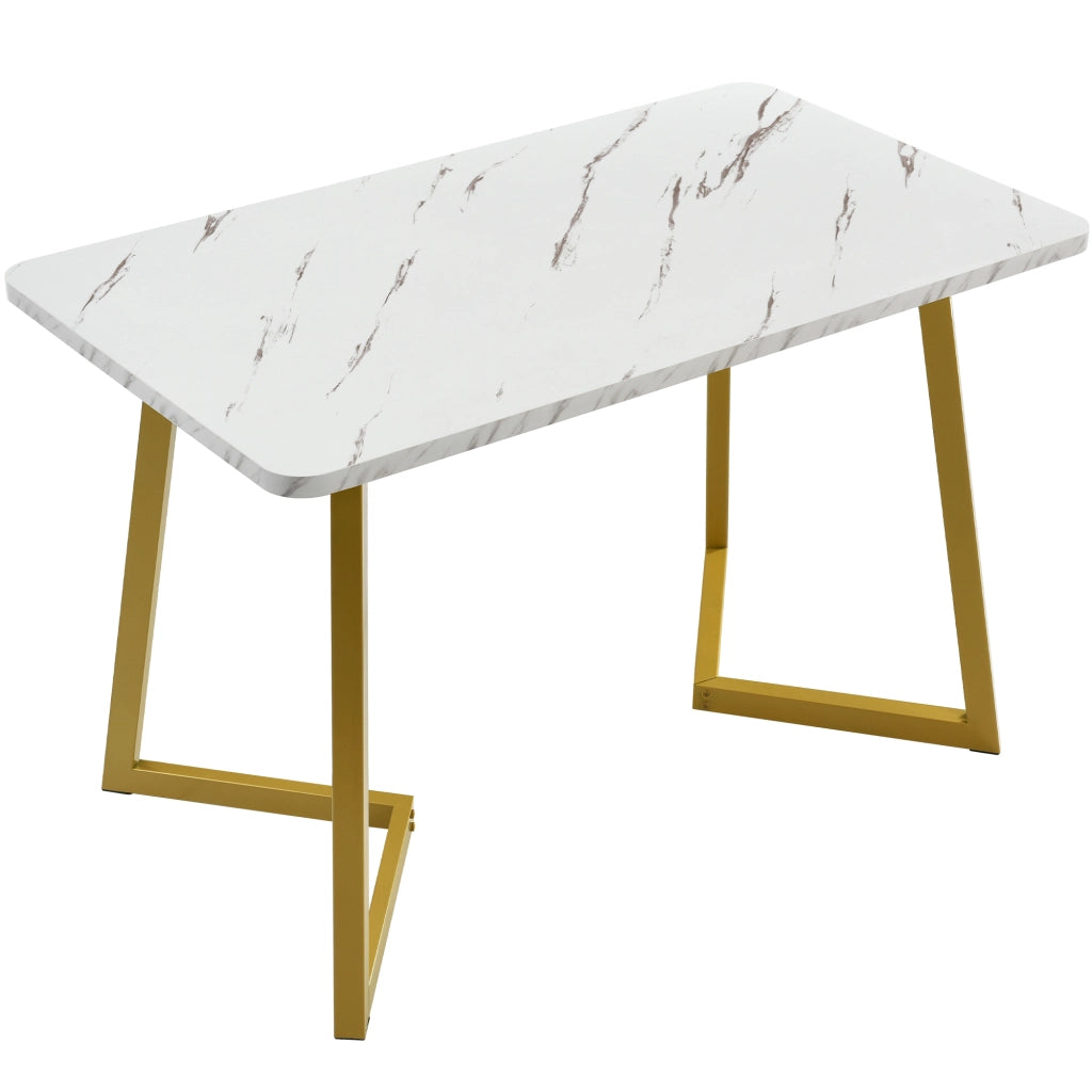 Tavolo da pranzo rettangolare 117x68 cm in MDF effetto marmo bianco con gambe in metallo dorato