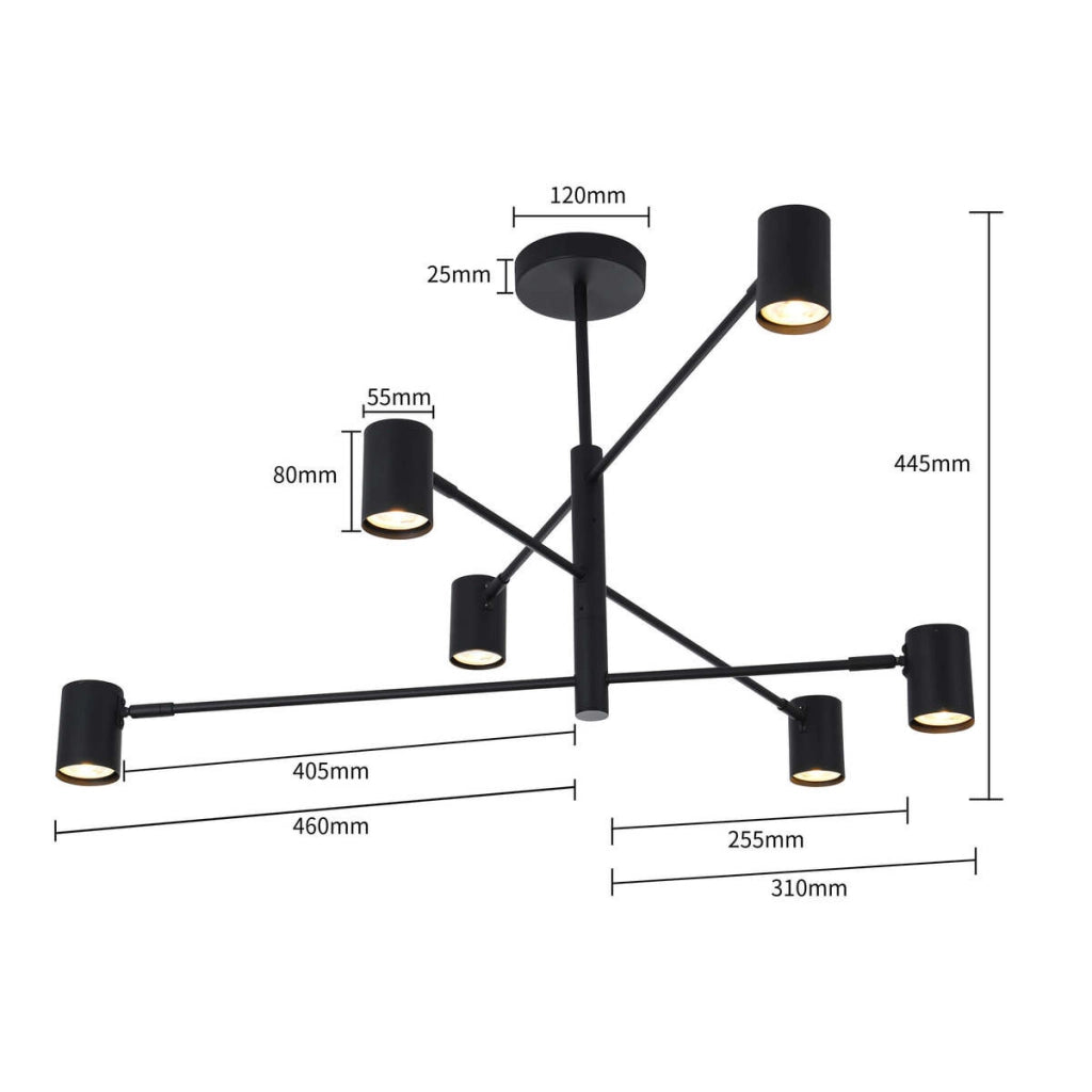 Lampada a sospensione Snow Light Prestige nera 6xGU10 Ø80