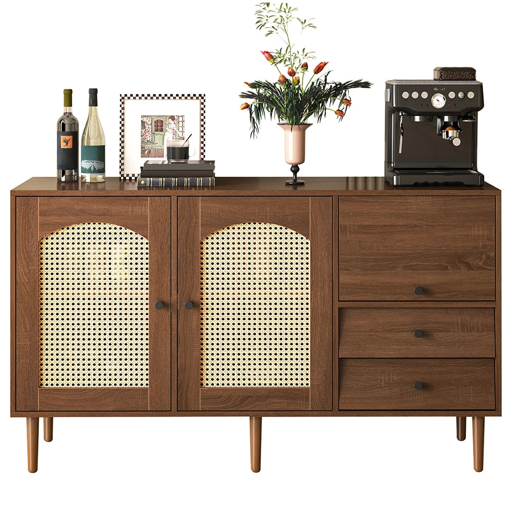 Buffet Rustico - Xylo - 130??75.5??40 cm - Porte in Ratan?? con Chiusura Magnetica