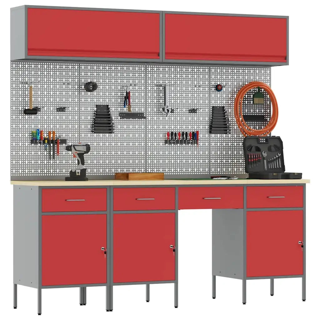 Set di mobili da lavoro con cassetto con blocco 10 pcs Rosso 3321475