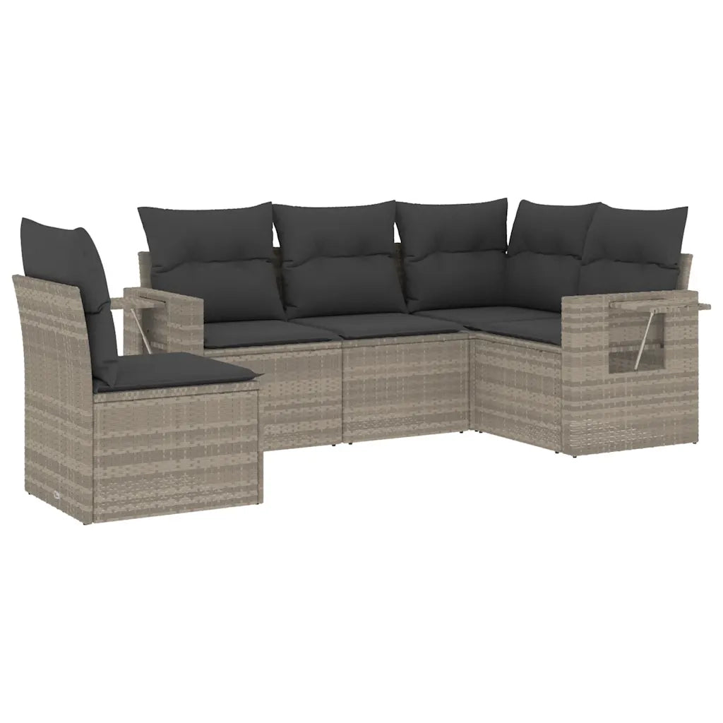 Set Divano da Giardino 5pz con Cuscini Grigio Chiaro Polyrattan