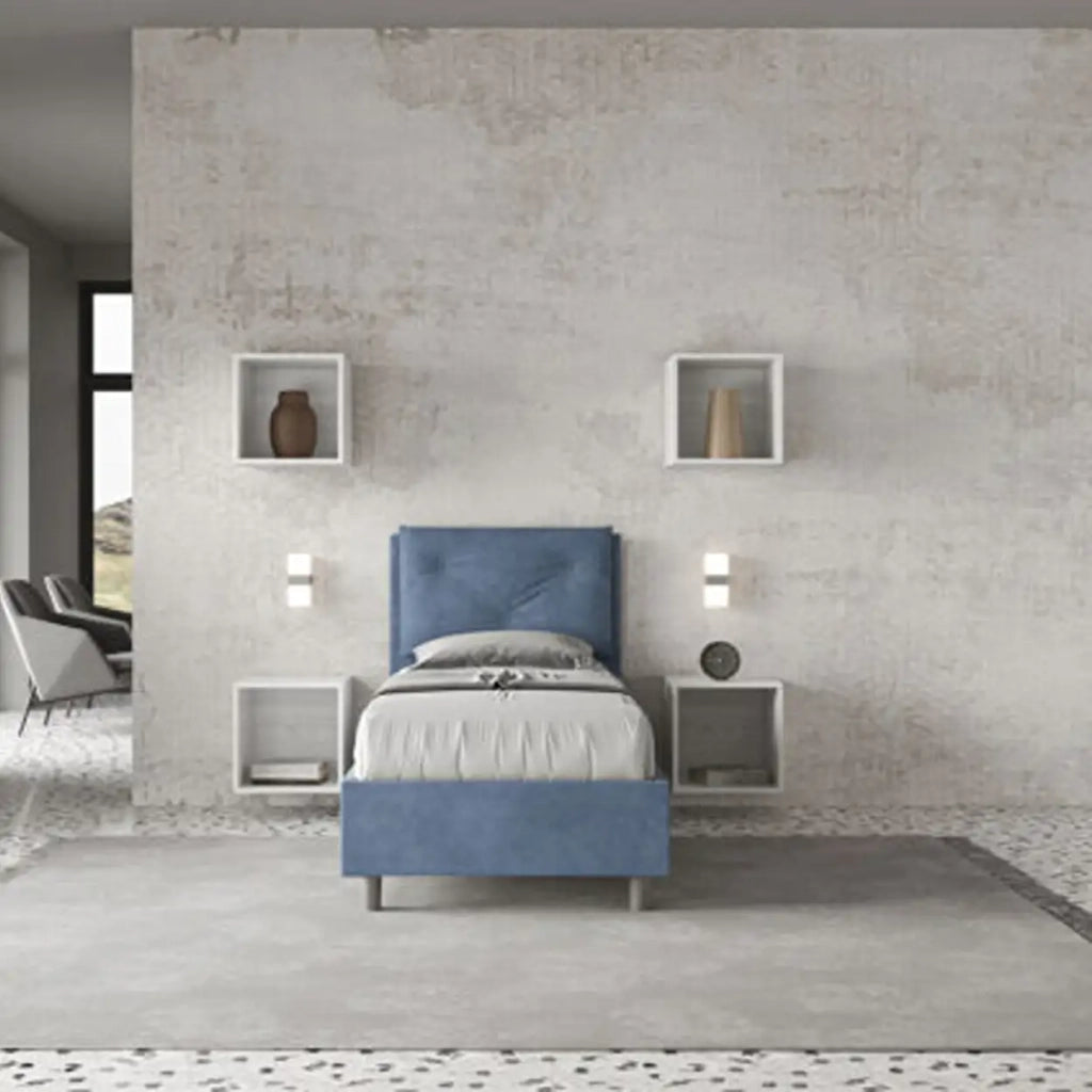 Letto singolo con rete imbottito 80x200 microfibra blu Appia