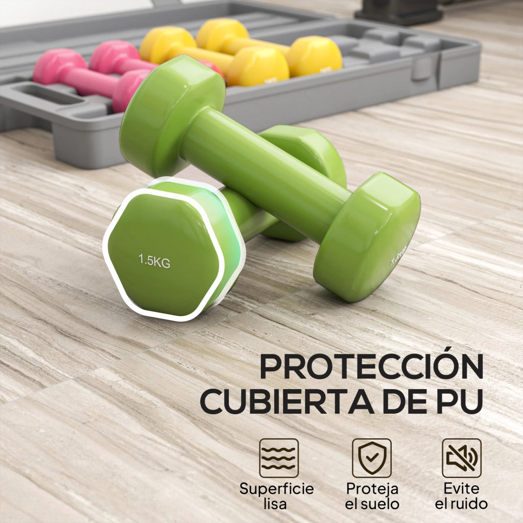 Set 6 manubri esagonali 1,5kg 1kg 0,5kg ¨C zephmum ¨C neoprene multicolore 43x18x7,5 cm