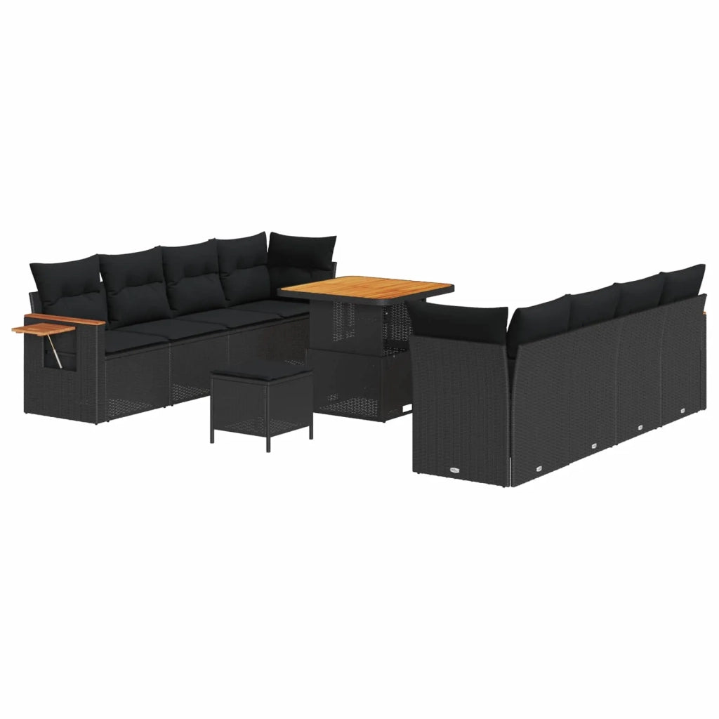 Set Divano da Giardino con cuscino 12 pcs Nero polyrattan