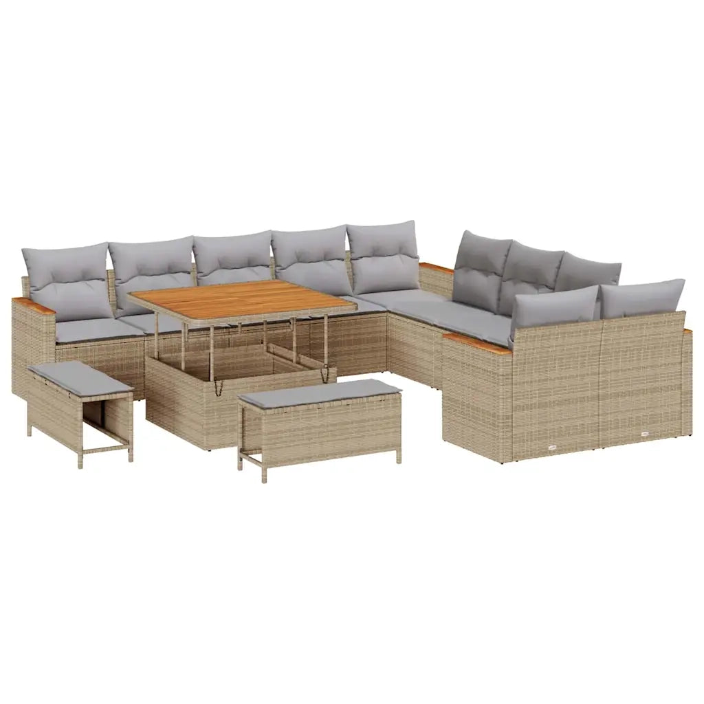 Set Divano da Giardino 13 pcs Beige polyrattan