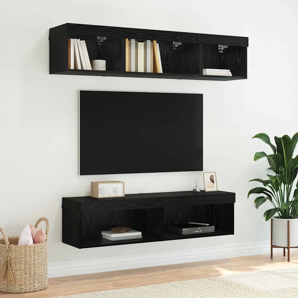 Set mobile TV con LED 2 pz | Armadietto TV | Mobile Porta TV Rovere Nero 60 x 30 x 30 cm