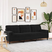 Divano a 3 Posti con Cuscini-Sofa 3 Posti con Cuscini Nero 210 cm in Velluto