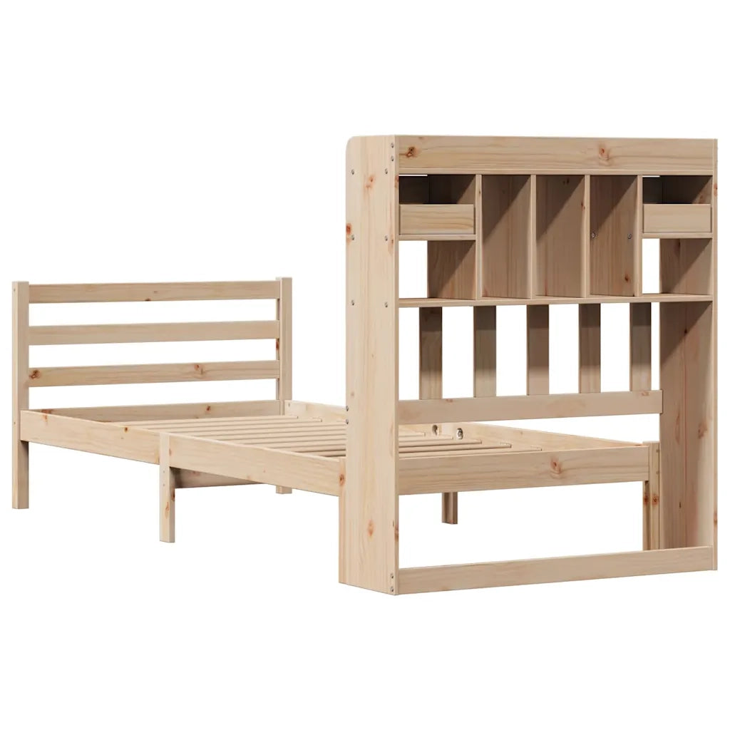Letto Libreria senza Materasso-Struttura Letto con contenitore 90x190 cm Legno Massello Pino 177319