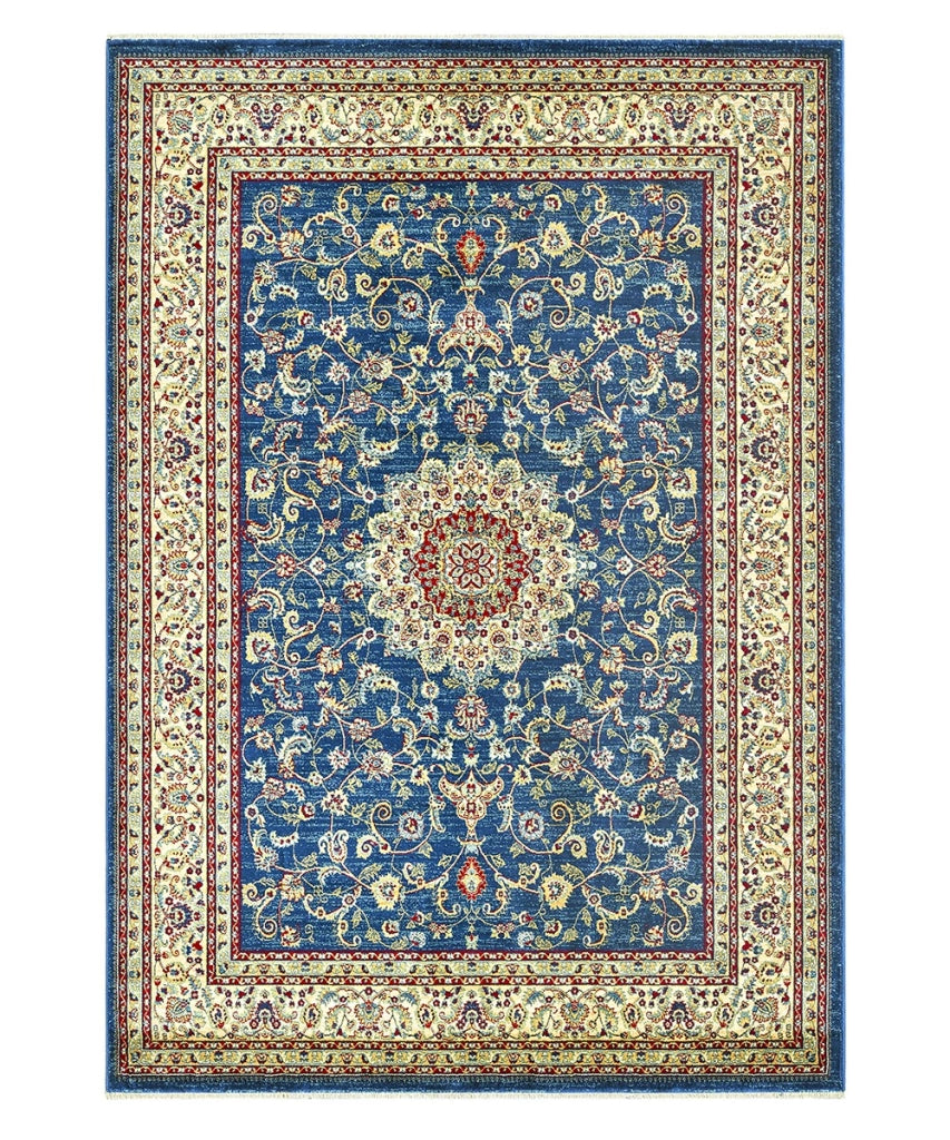 Tappeto KAZAKH 2154 blu e beige cm.240x340 stile orientale persiano alta qualità con effetto lucente