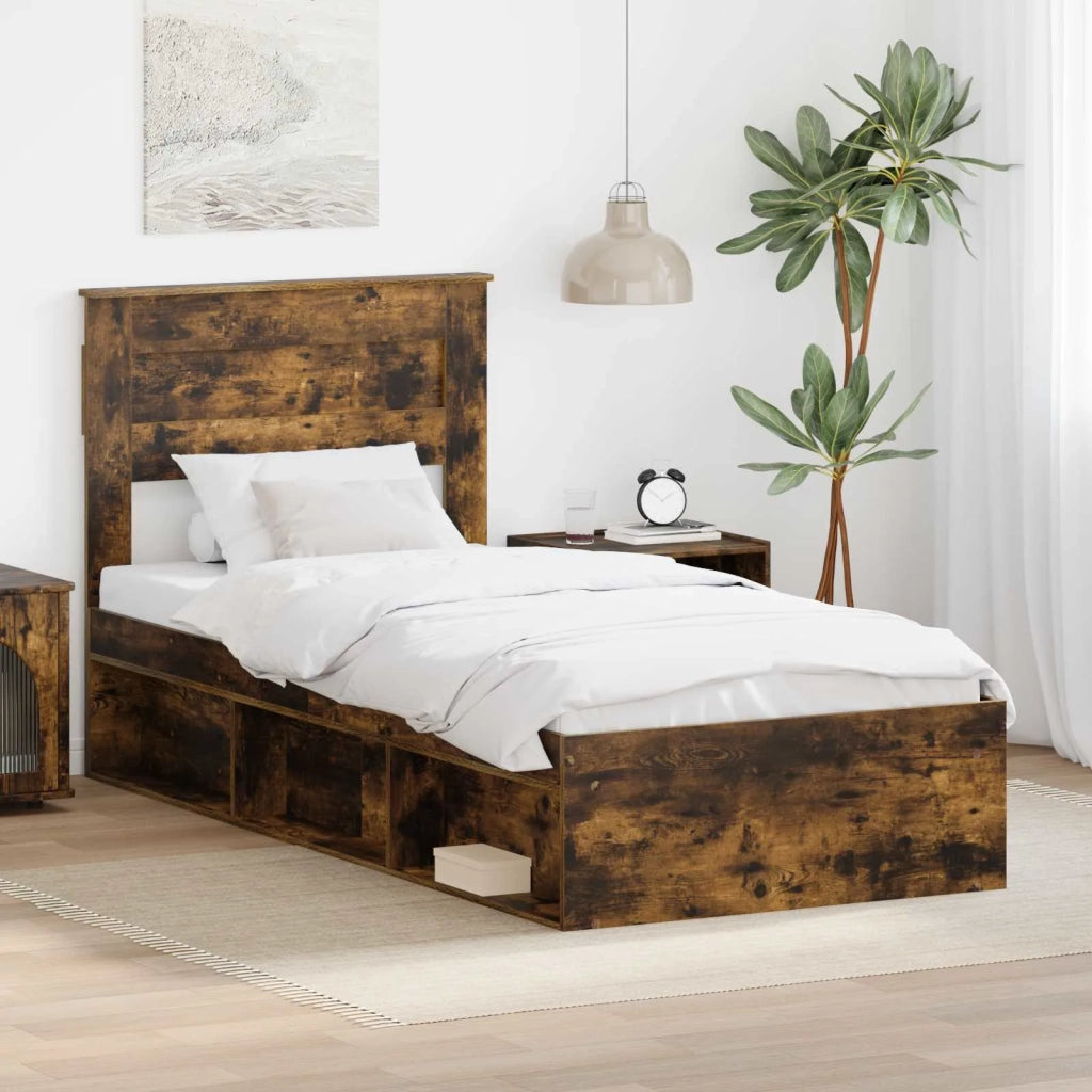 Struttura del letto Rovere fumé 100 x 200 cm Pino massello