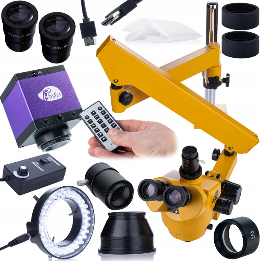 Mikroscopio Trinoculare su Braccio 7–45x con Fotocamera Panasonic HDMI HD | Sistema Ottico Greenough