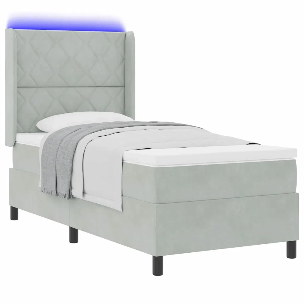 Letto a molle con materasso Grigio chiaro 100 x 200 cm Velluto