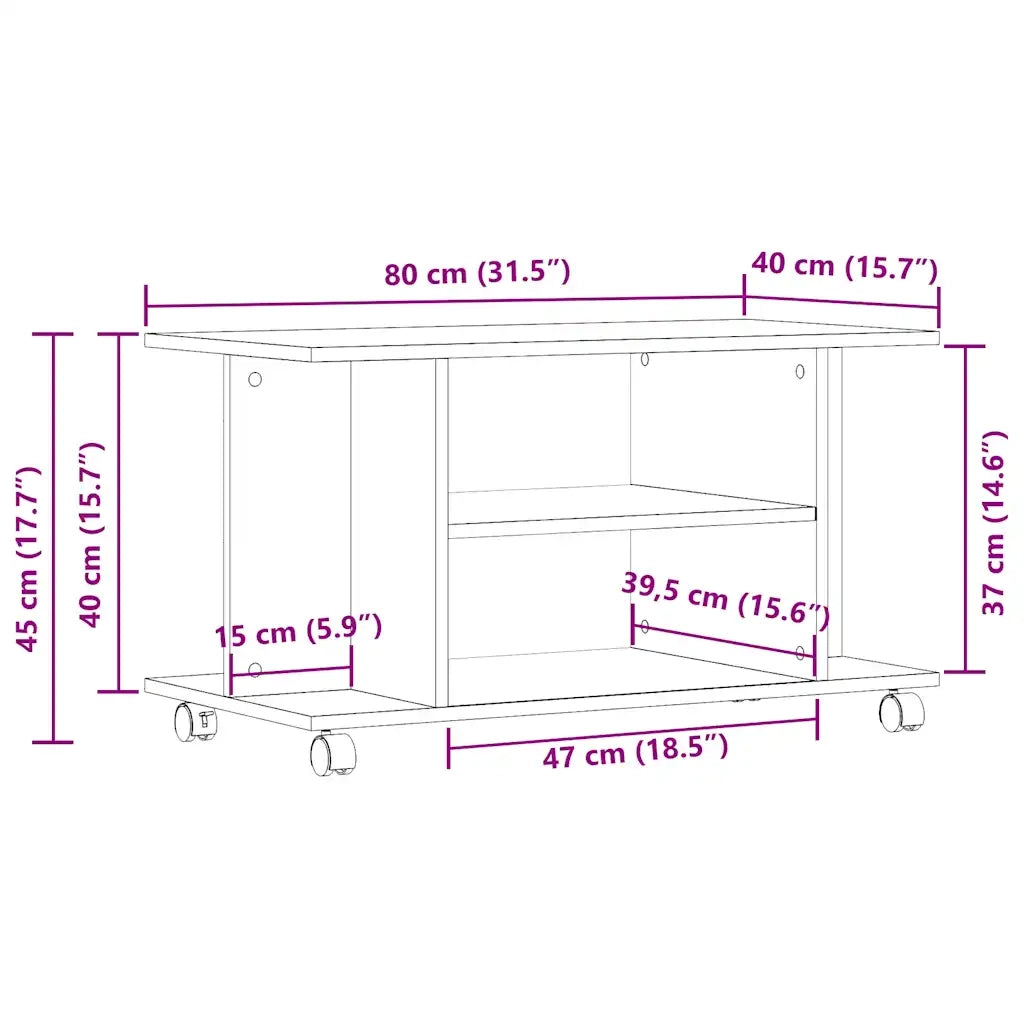 Mobile TV Ruote Rovere Nero 80x40x45cm Legno Multistrato 862404