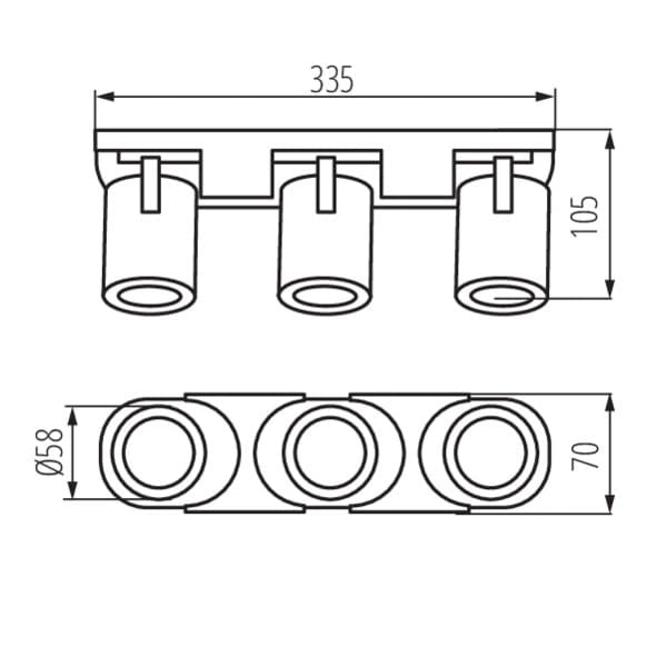 Plafoniera barra Kanlux Laurin 29125 3xGU10 nera alluminio