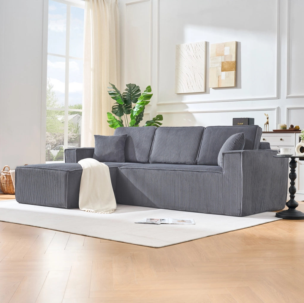 Divano angolare modulare L con chaise longue; in corduroy grigio 235x128x60 cm