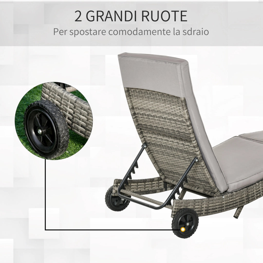 Sdraio da Giardino in Rattan PE ¨C Xylo ¨C Schienale Regolabile, Cuscino, 207x70x70cm, Grigio