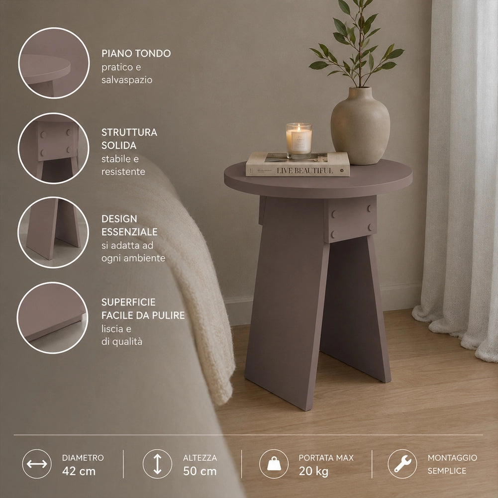 Tavolino Rotondo Moka da Soggiorno Design Minimal Tavolo Comodino 42x23.5x50 cm