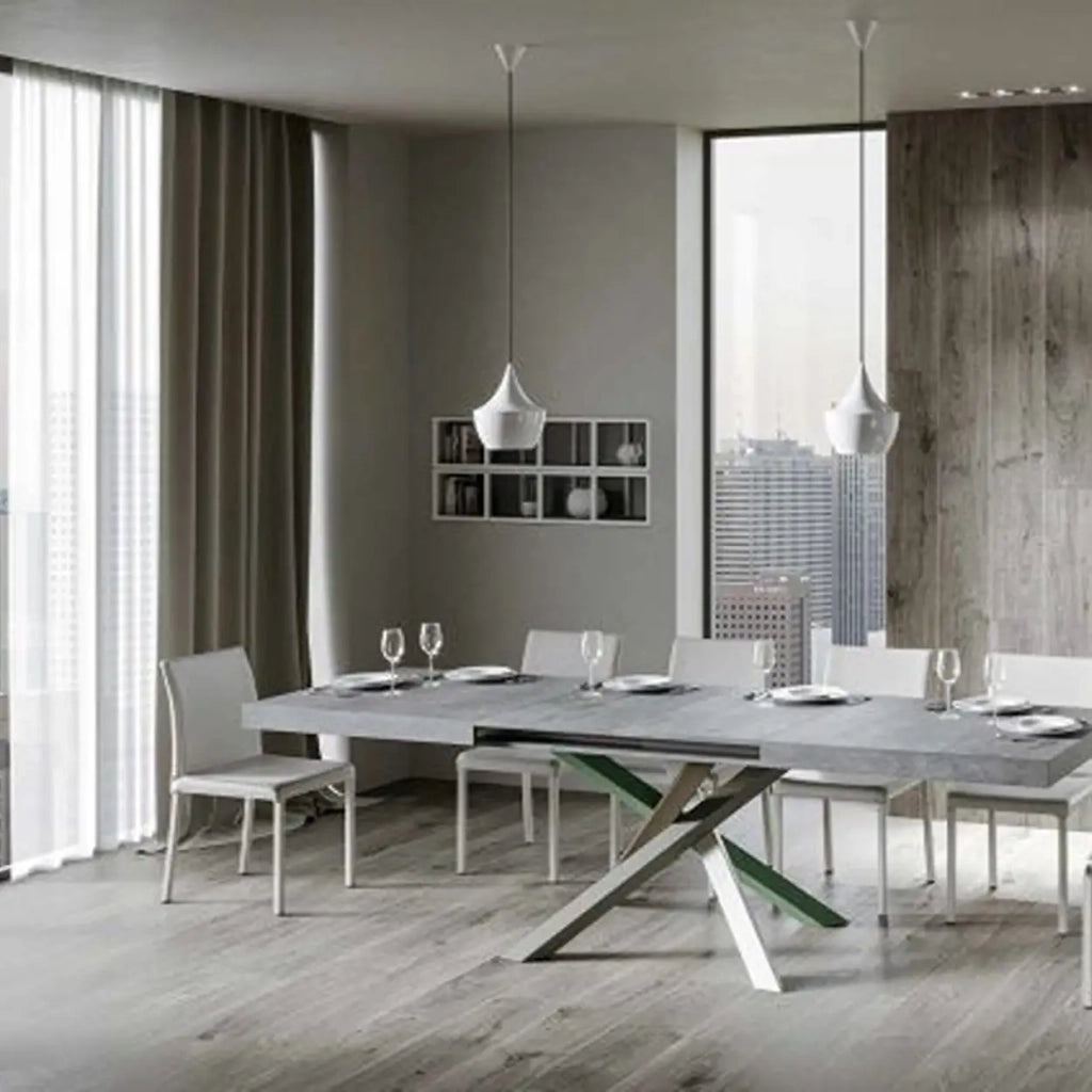 Tavolo allungabile 120/380x90 cm Volantis colore cemento gambe multicolore 4/A