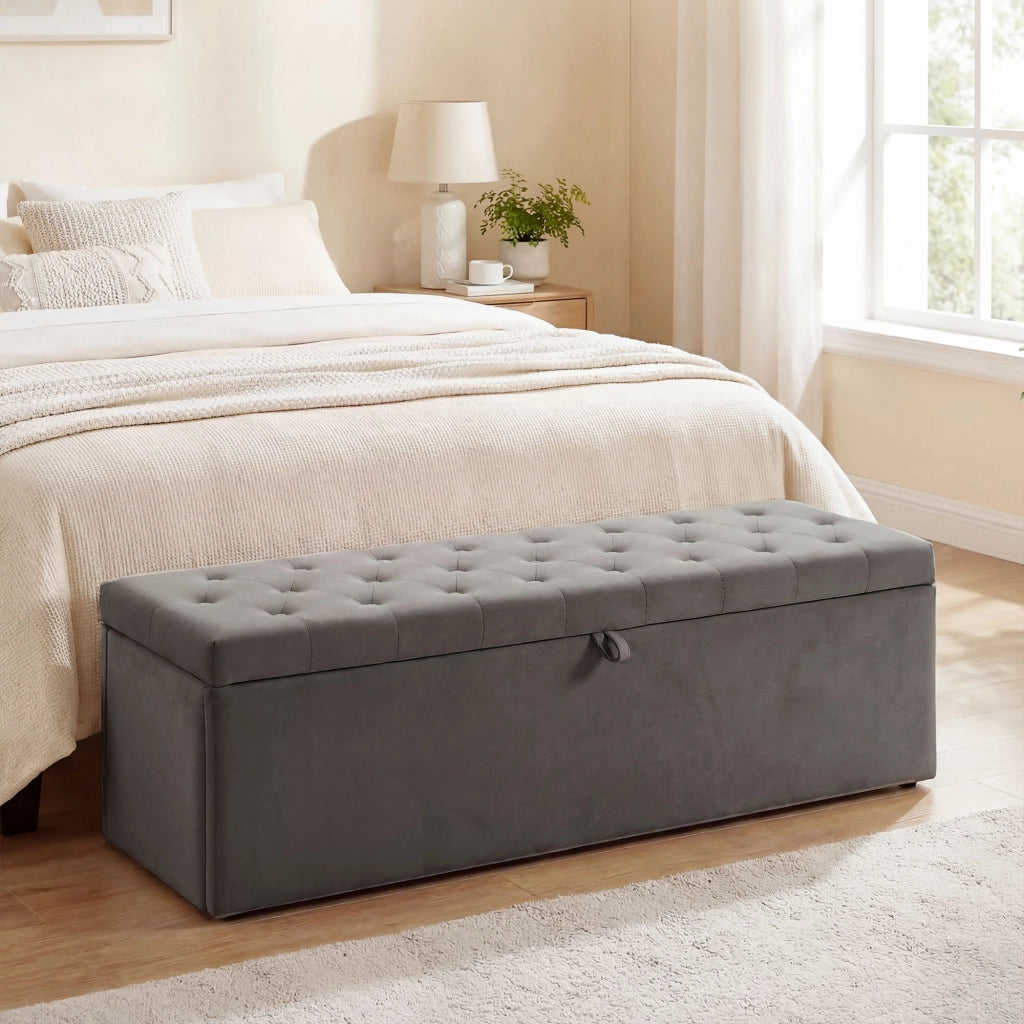 Divano imbottito con contenitore ¨C Minimal ¨C Grigio 137x41x42 cm