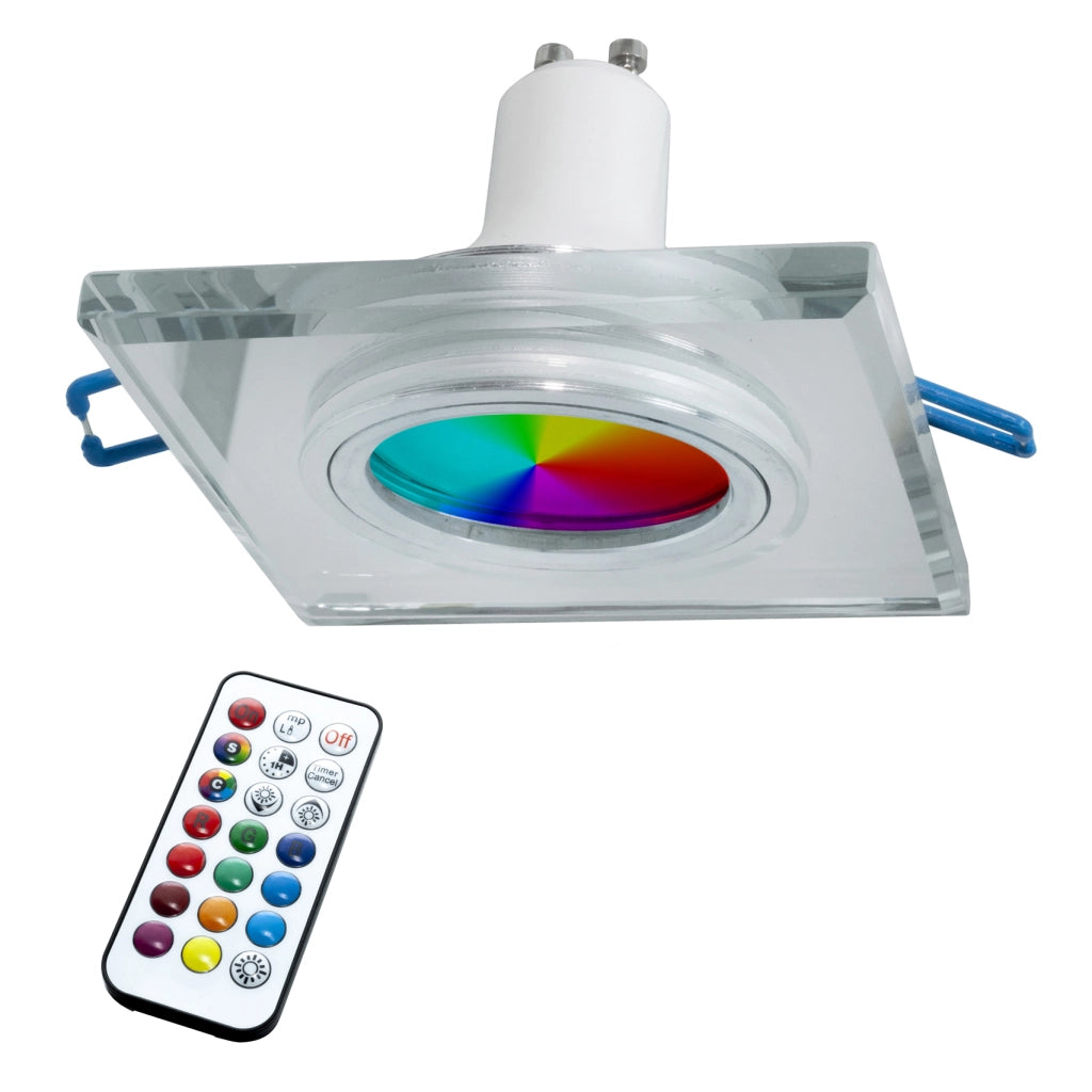 Faretto quadrato vetro specchiato incasso 6cm lampada LED GU10 6W RGBW luce colorata discoteca bar 230V LUCE 3000K