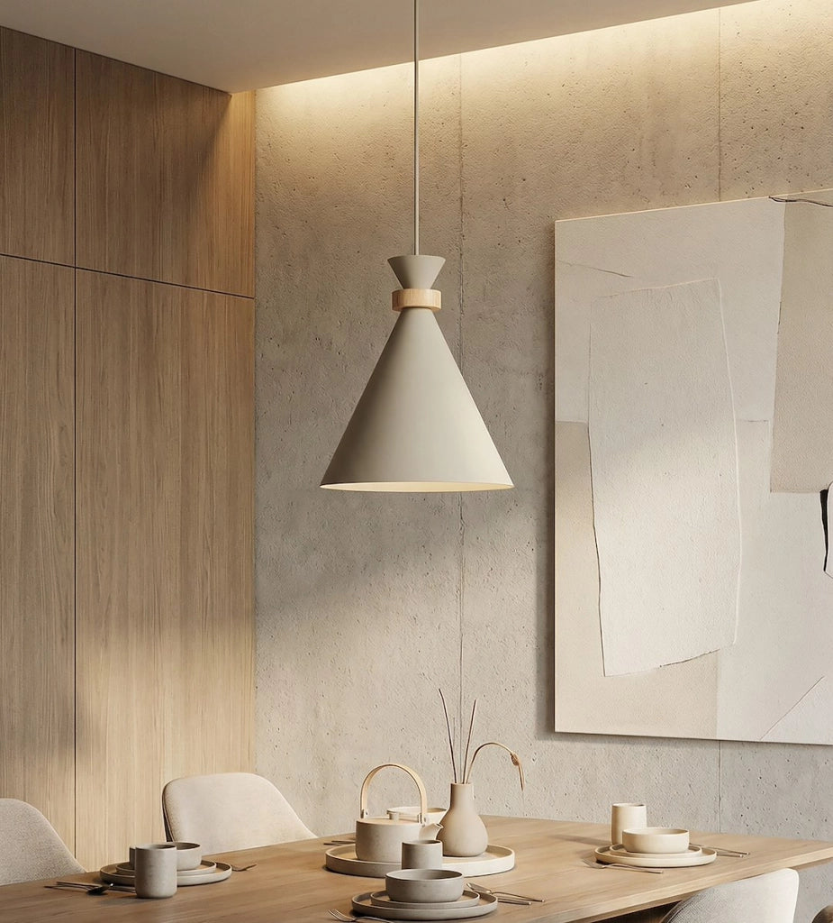 Lampada a sospensione ZERO beige con legno 1xE27 Emibig