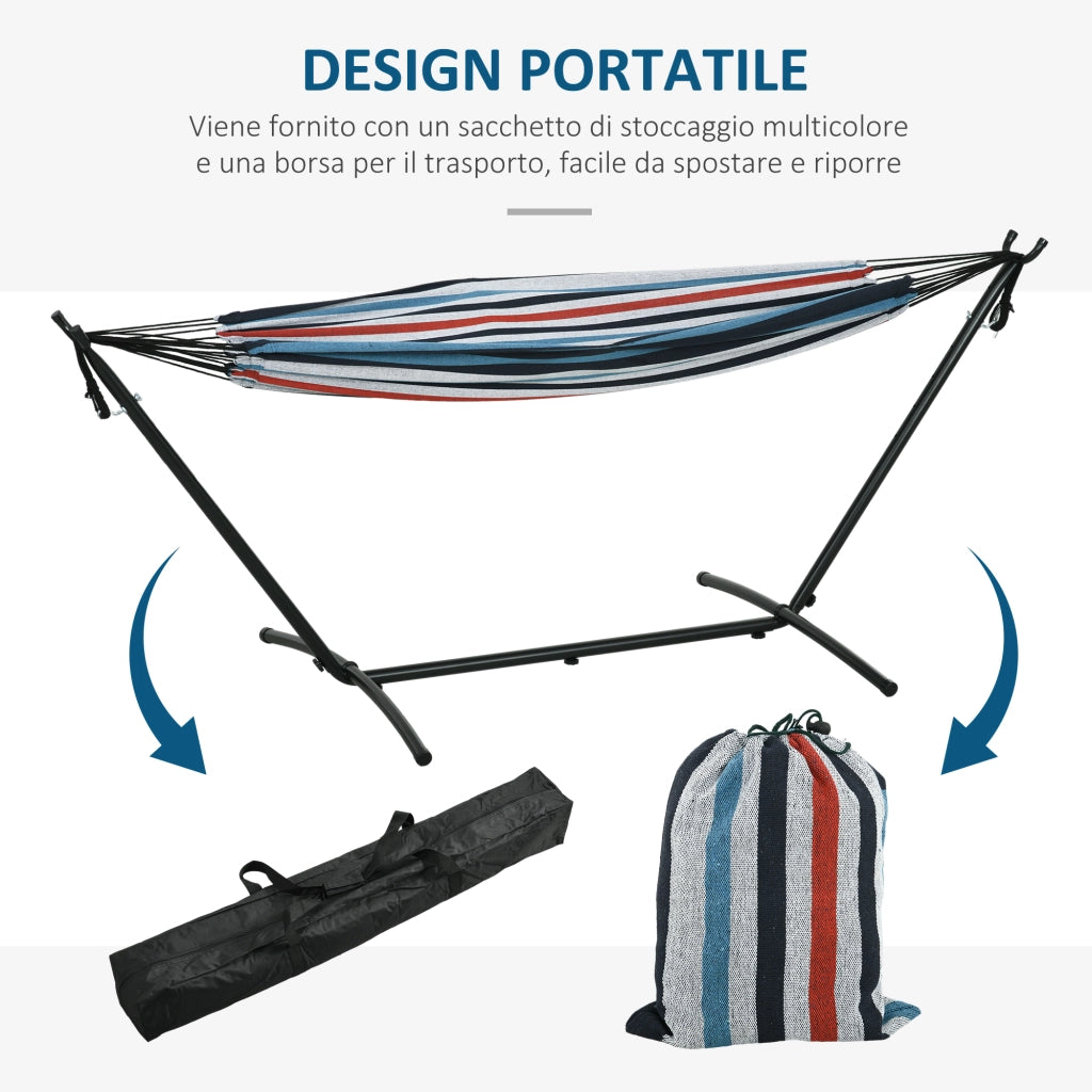 Amaca Autoportante con Supporto 298x117x105 cm Altezza Regolabile e Borsa di Trasporto in Metallo e Poliestere Bianco