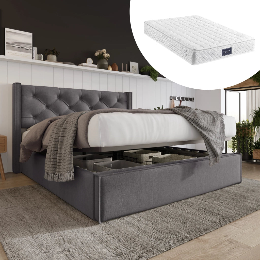 letto imbottito cotone grigio 140 x 200 cm