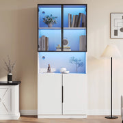 Vetrina moderna in legno truciolare con porte in vetro, LED regolabile, 80x30x200 cm, bianca