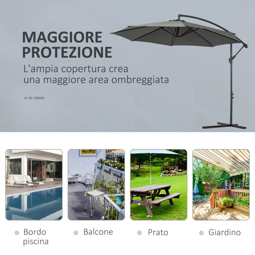 EasyComfort Ombrellone da Esterni 3x2.5 m Decentrato con Manovella, Struttura in Acciaio e Poliestere Anti-UV, Grigio