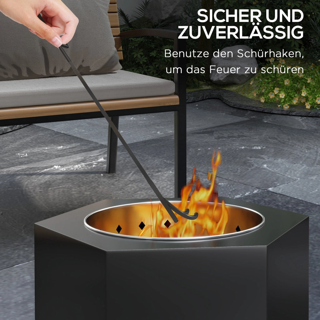 Braciere da tavolo senza fumo, braciere in metallo, nero, attizzatoio, giardino, campeggio, patio