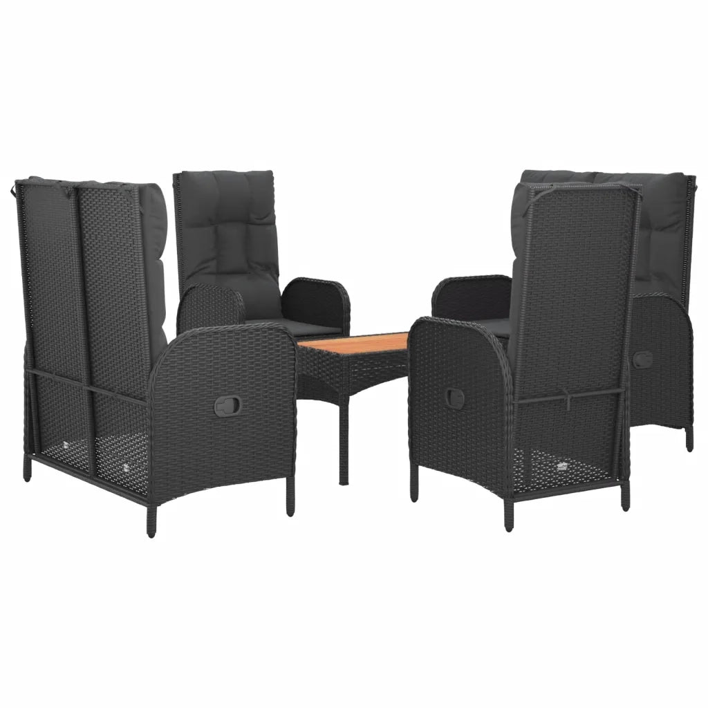Set da Pranzo da Giardino 5 pz Nero con Cuscini in Polyrattan 3185088