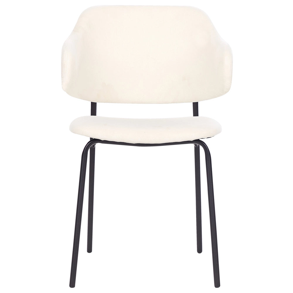 Set di 2 sedie da pranzo con sedile imbottito in tessuto crema senza braccioli e gambe nere beige chiaro stile moderno