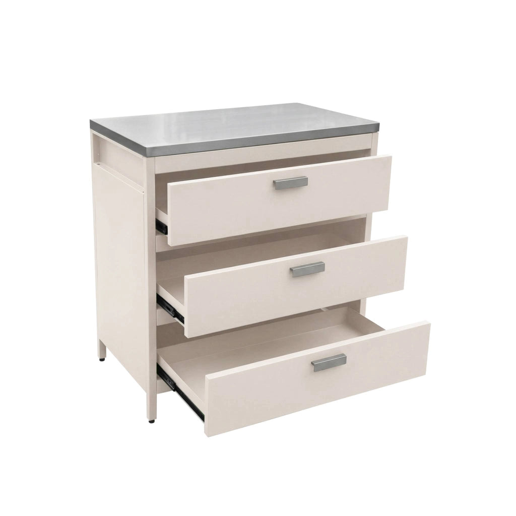 Mobile da esterno in acciaio con 3 cassetti, 80cm, beige