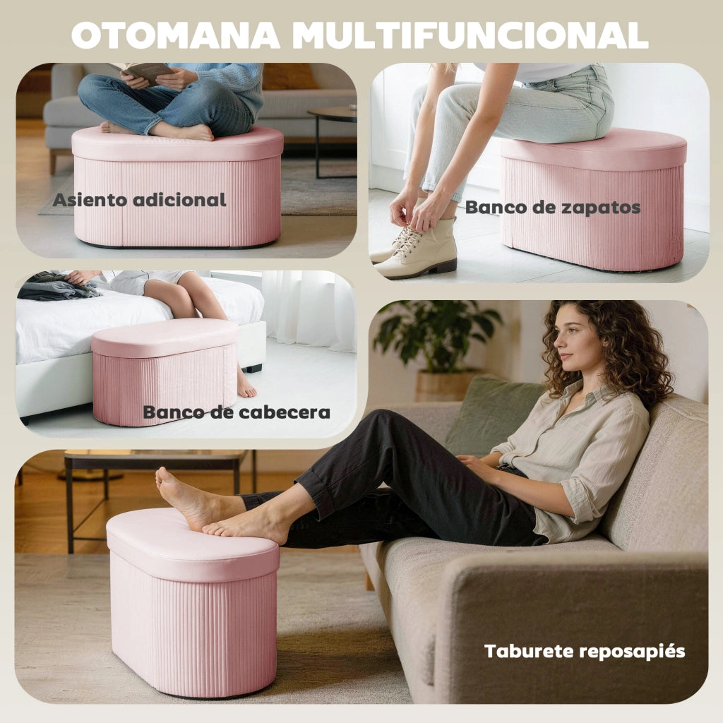 Pouf contenitore pieghevole 72L ¨C Xylo ¨C velluto rosa 76x38x35cm