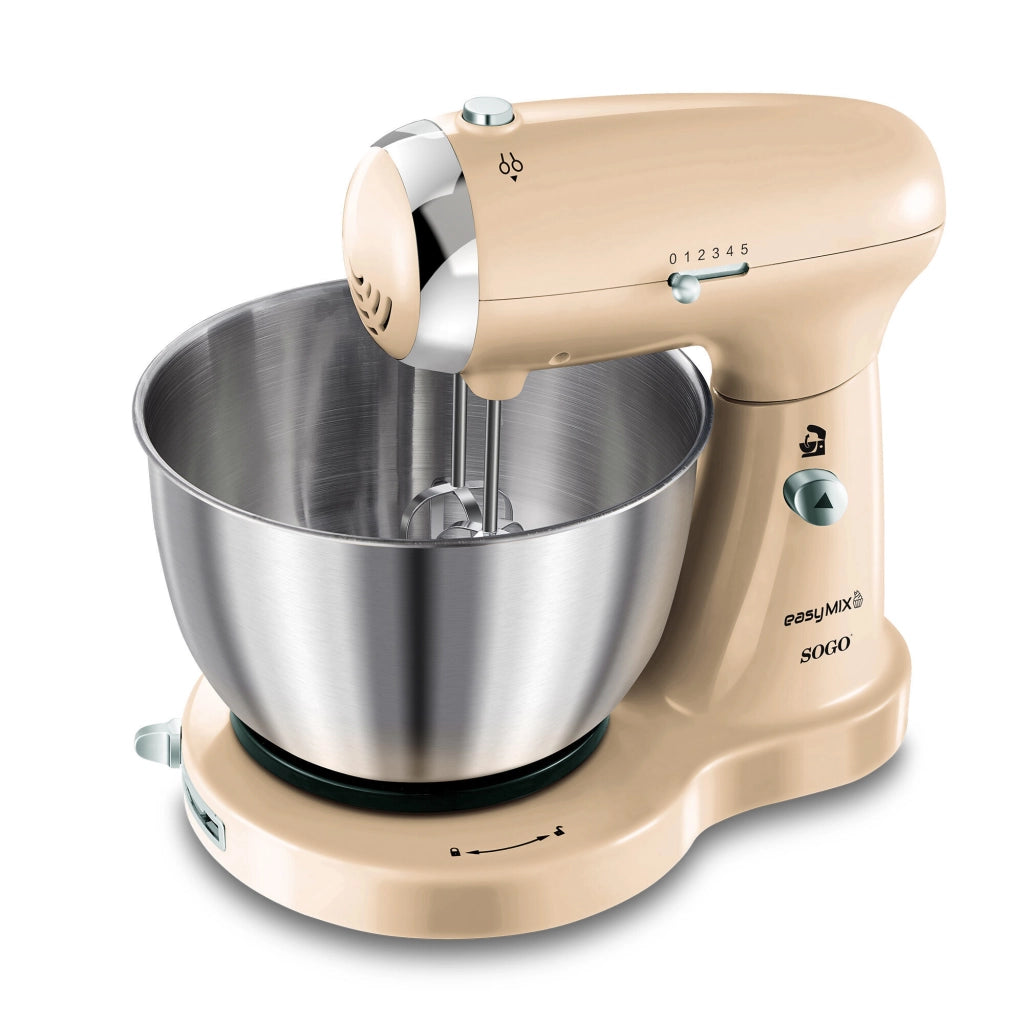 Impastatrice elettrica con ciotola 3,2L in acciaio inox, 5 velocità con fruste e ganci per dolci e impasti - Sogo