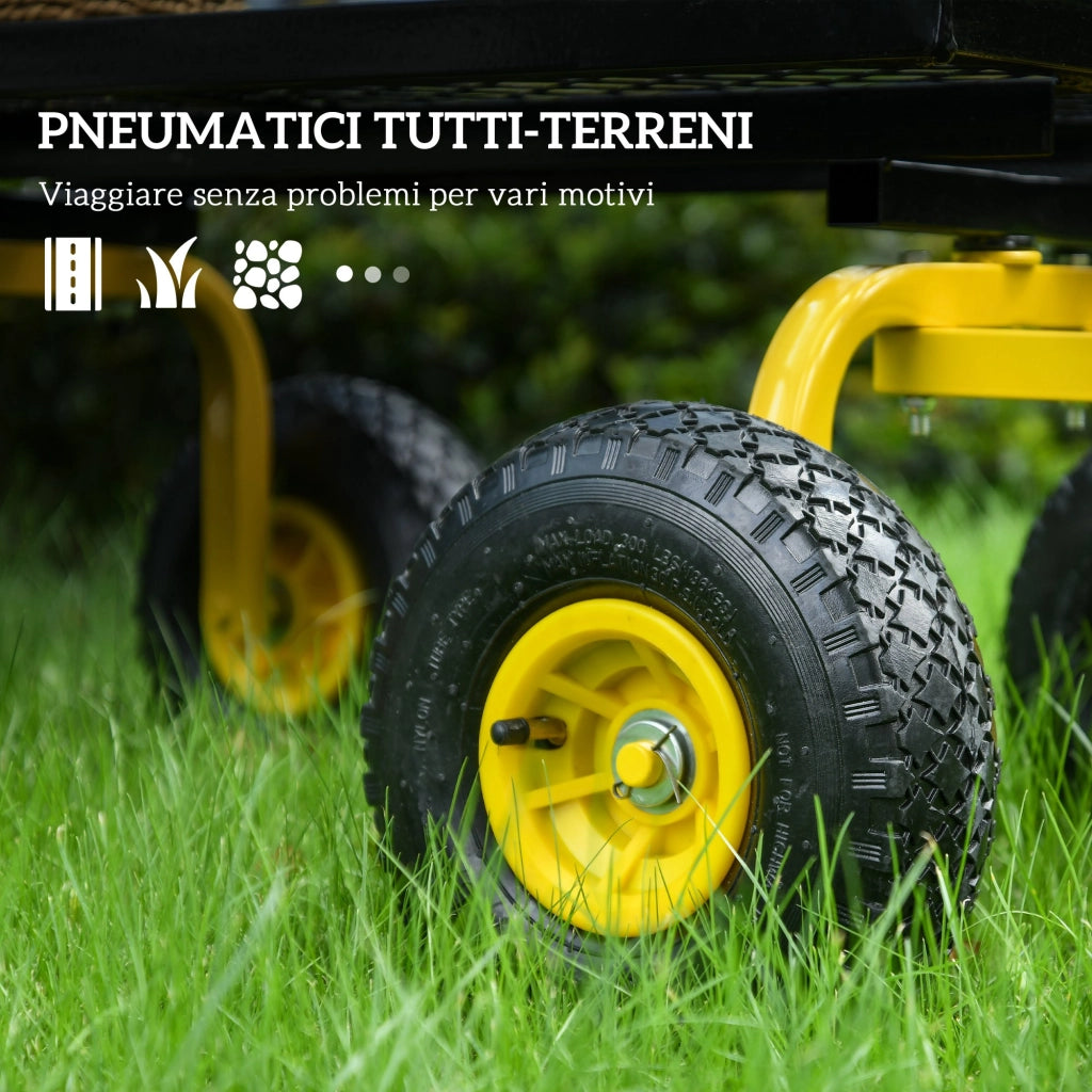 Carrello da Giardino in Acciaio con Capacit¨¤ 150 kg e Maniglia Rivestita, 94x48.5x100 cm, Giallo e Nero