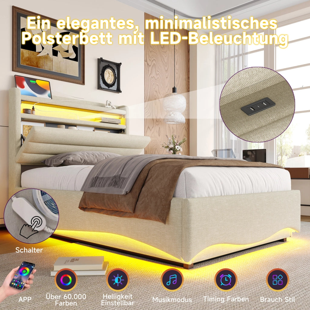 letto imbottito lino beige 90 x 200 cm