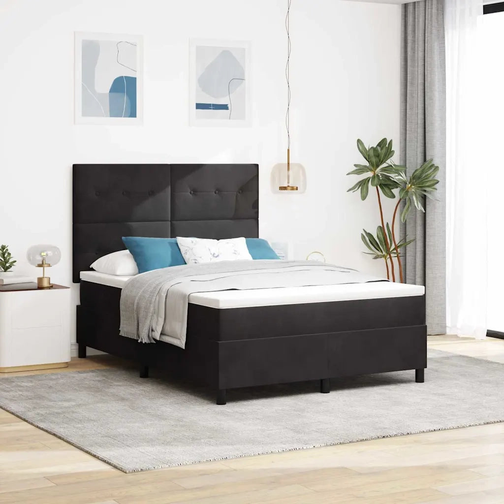 Letto a Sorgente LED con materasso Nero 140 x 200 cm Velluto 3343318