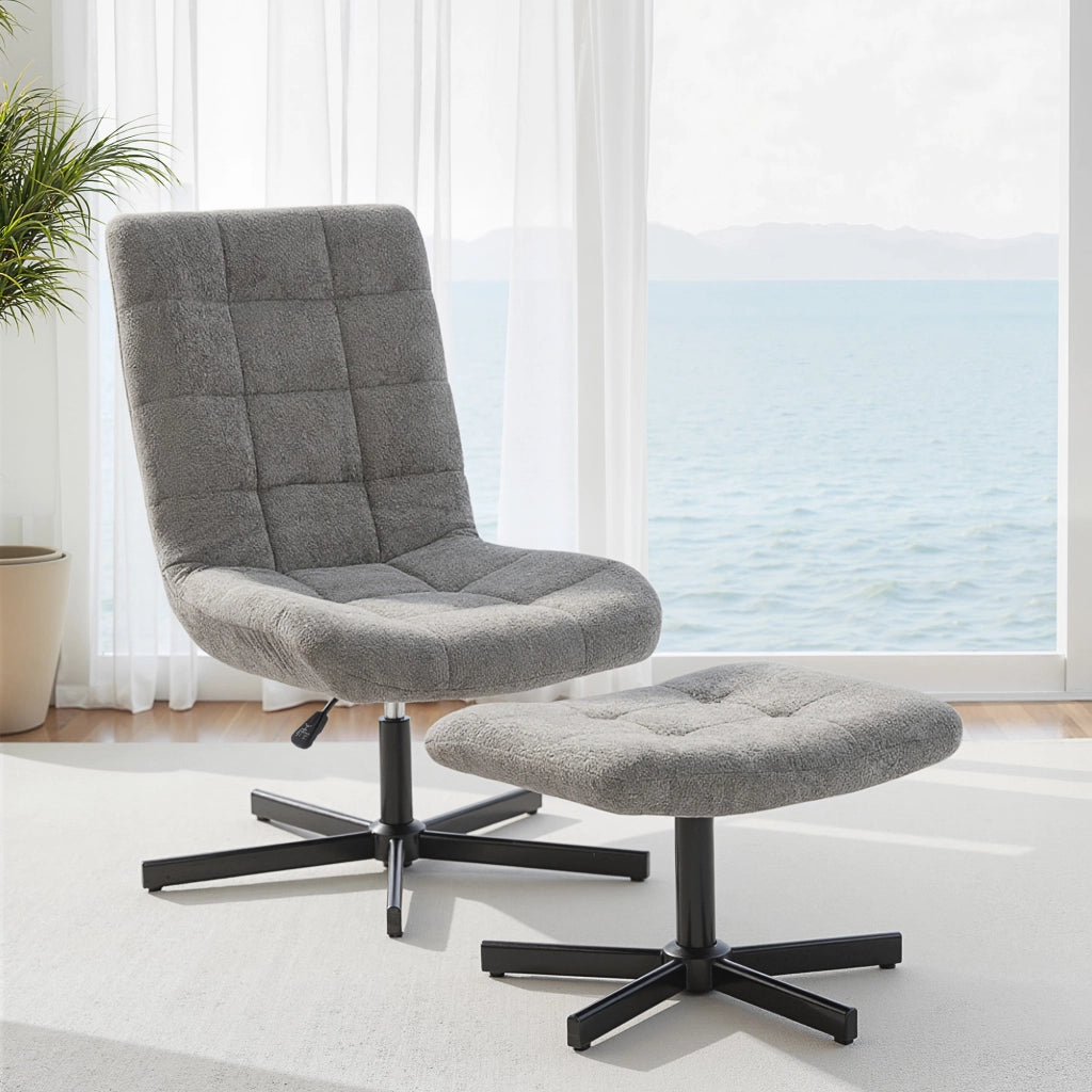 Poltrona Relax Reclinabile 4 Livelli ¨C Xylo ¨C Tessuto Effetto Velluto Grigio con Poggiapiedi, 66x80x93-104 cm