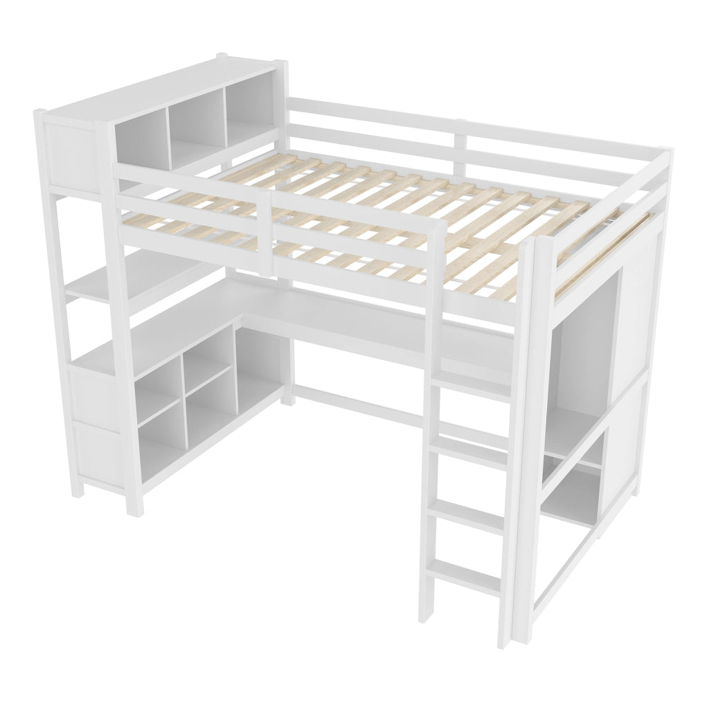 Letto a Soppalco con Scrivania e Armadio ¨C MINIMAL ¨C Bianco, 140x200 cm