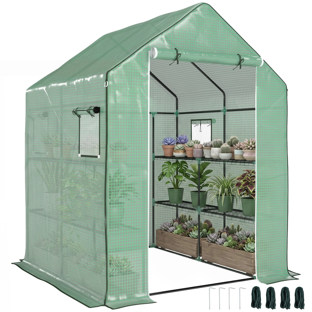 Serra da giardino con porta, finestra e 3 ripiani ¨C Xylo ¨C PE 140x143x190 cm