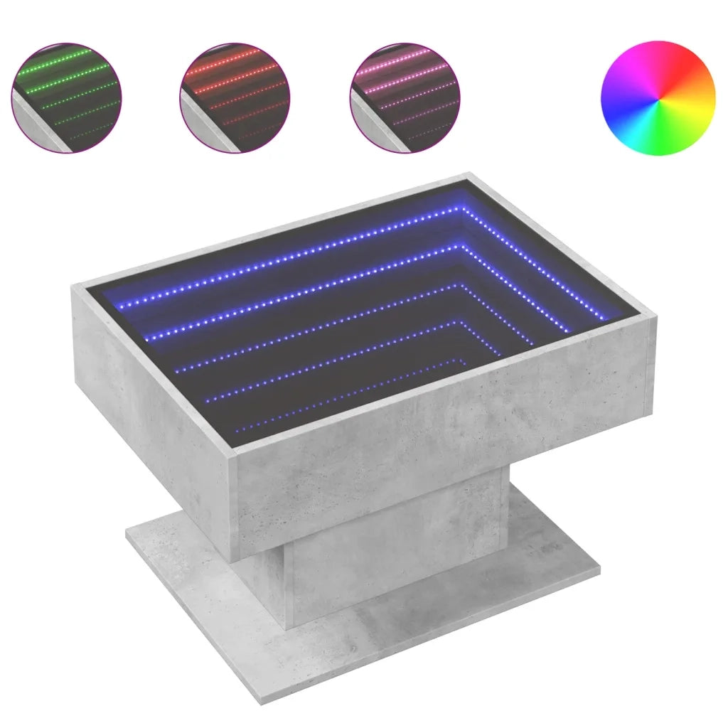 Tavolino Salotto con LED-Tavolino da soggiorno-Tavolo Grigio Cemento 70x50x45 cm Multistrato